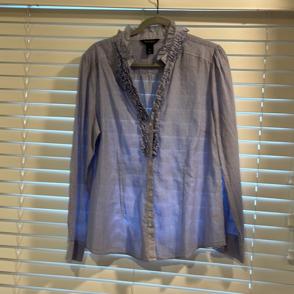 Blue and white button down blouse